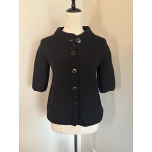 Vince Black Cardigan Half Sleeve Sweater Chunky Knit Button Up Minimalist Small
